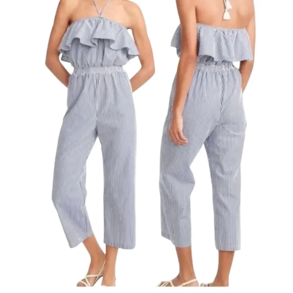 J.Crew Blue Stripe Cotton Strapless Jumpsuit S